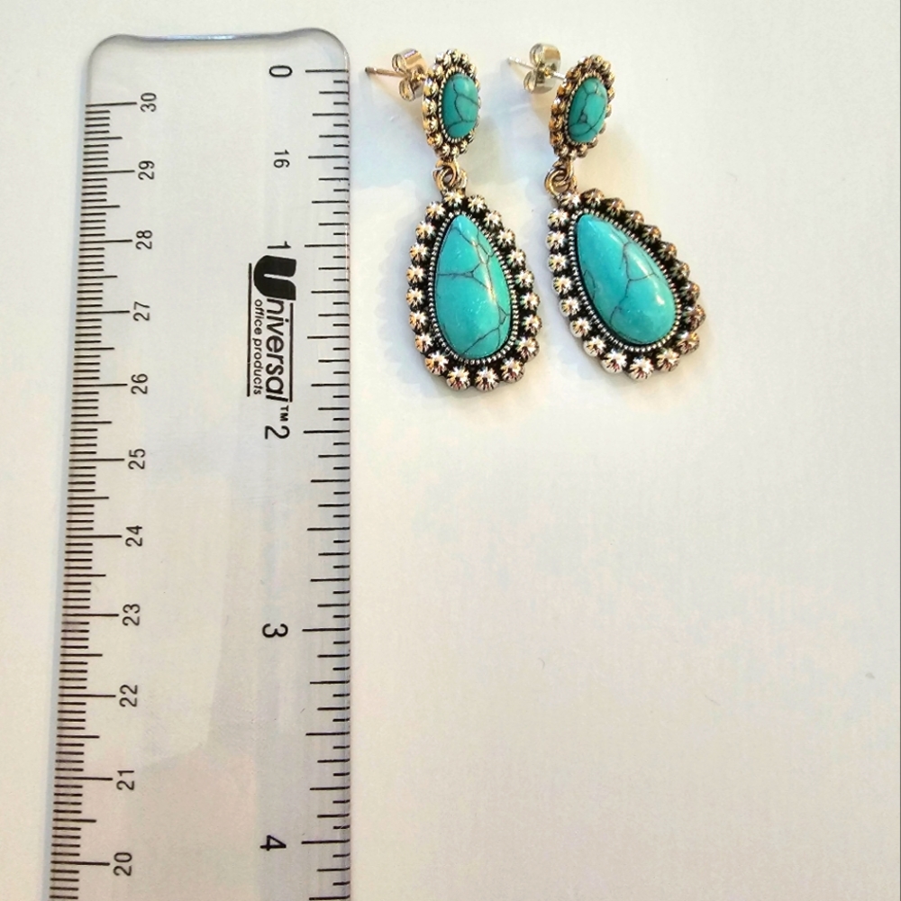 Bohemian Vintage Turquoise Silver Earrings - Picture 11 of 12